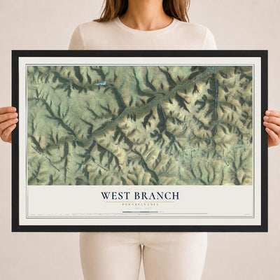 Map of West Branch, Pennsylvania, 18 x 24 inch print in a black wood frame