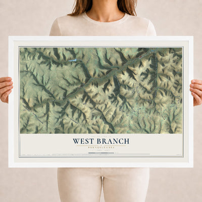 Map of West Branch, Pennsylvania, 18 x 24 inch print in a white wood frame