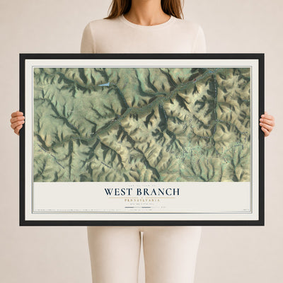 Map of West Branch, Pennsylvania, 24 x 36 inch print in a black wood frame