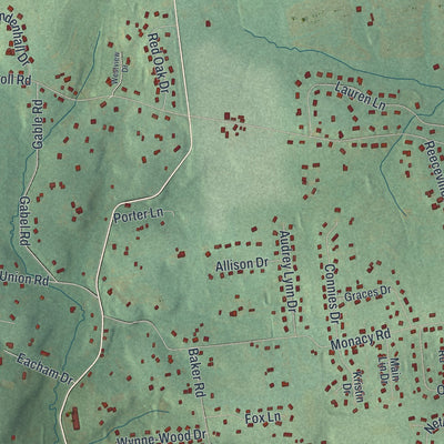 Close-up of the map of West Brandywine, Pennsylvania print showing street and building detail