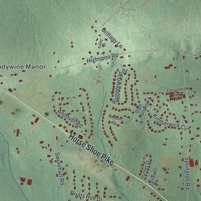 Second close-up of the map of West Brandywine, Pennsylvania print showing more streets and buildings