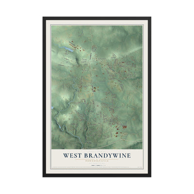 Map of West Brandywine, Pennsylvania, 12 x 18 inch print in a black wood frame