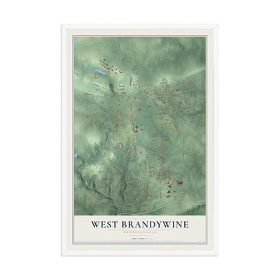 Map of West Brandywine, Pennsylvania, 12 x 18 inch print in a white wood frame