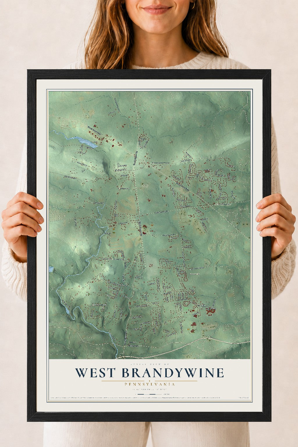 Map of West Brandywine, Pennsylvania, 18 x 24 inch print in a black wood frame