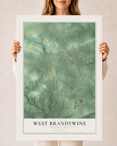 Map of West Brandywine, Pennsylvania, 24 x 36 inch print in a white wood frame