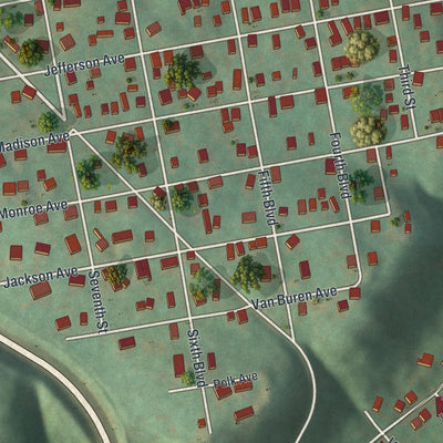 Second close-up of the map of West Brownsville, Pennsylvania print showing more streets and buildings