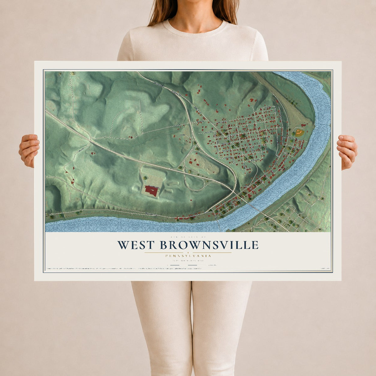 Map of West Brownsville, Pennsylvania, 24 x 36 inch unframed archival matte print