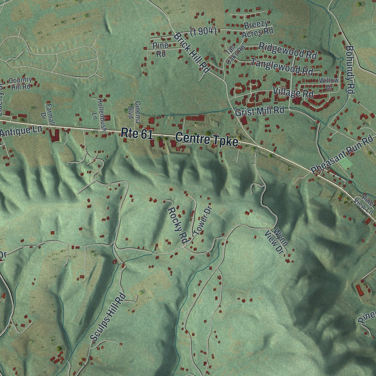 Close-up of the map of West Brunswick, Pennsylvania print showing street and building detail