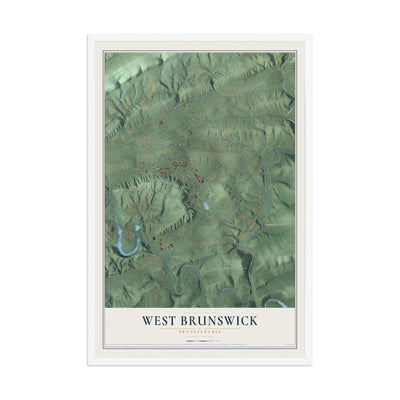 Map of West Brunswick, Pennsylvania, 12 x 18 inch print in a white wood frame