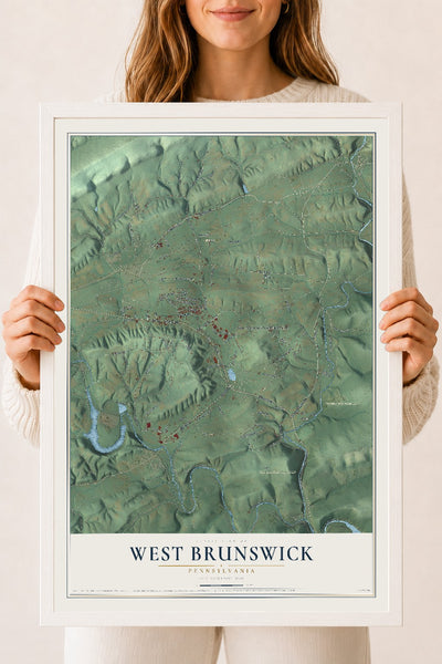 Map of West Brunswick, Pennsylvania, 18 x 24 inch print in a white wood frame