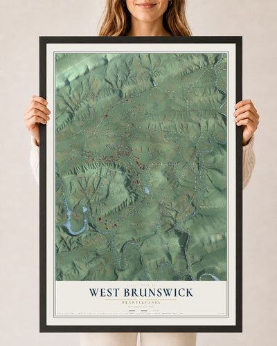 Map of West Brunswick, Pennsylvania, 24 x 36 inch print in a black wood frame