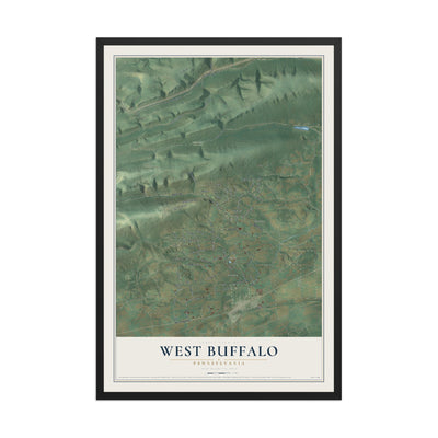Map of West Buffalo, Pennsylvania, 12 x 18 inch print in a black wood frame