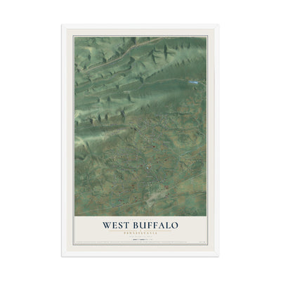 Map of West Buffalo, Pennsylvania, 12 x 18 inch print in a white wood frame