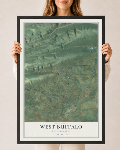 Map of West Buffalo, Pennsylvania, 24 x 36 inch print in a black wood frame