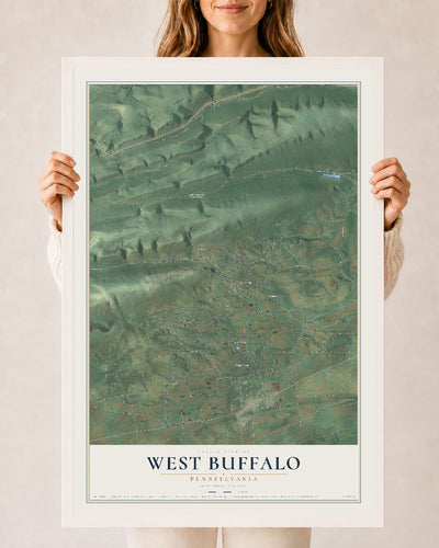 Map of West Buffalo, Pennsylvania, 24 x 36 inch print in a white wood frame