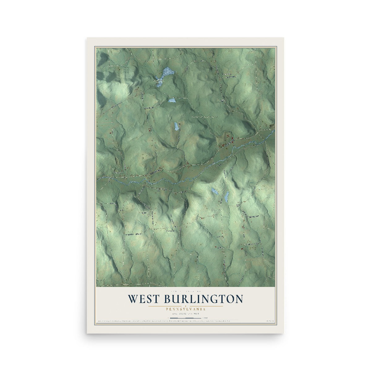 Map of West Burlington, Pennsylvania, 12 x 18 inch unframed archival matte print