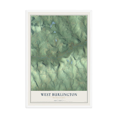 Map of West Burlington, Pennsylvania, 12 x 18 inch print in a white wood frame