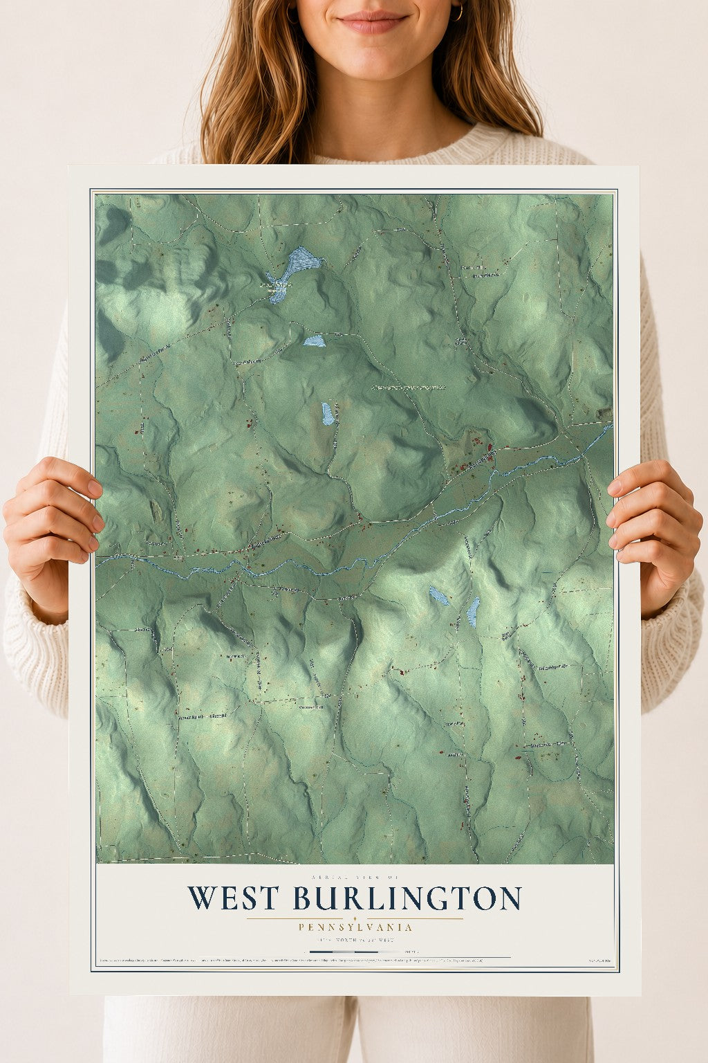 Map of West Burlington, Pennsylvania, 18 x 24 inch unframed archival matte print