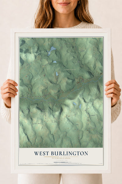 Map of West Burlington, Pennsylvania, 18 x 24 inch print in a white wood frame
