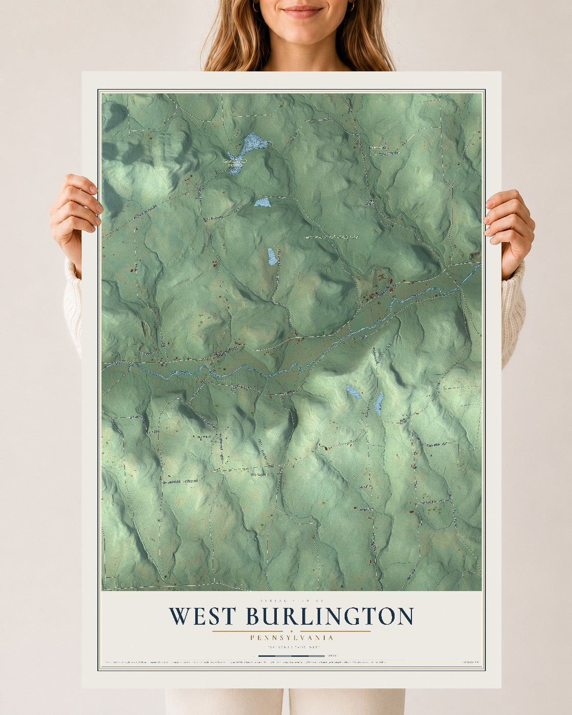 Map of West Burlington, Pennsylvania, 24 x 36 inch unframed archival matte print