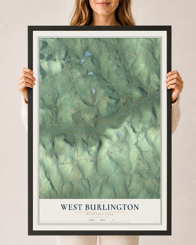 Map of West Burlington, Pennsylvania, 24 x 36 inch print in a black wood frame