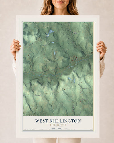 Map of West Burlington, Pennsylvania, 24 x 36 inch print in a white wood frame