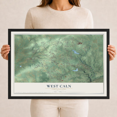 Map of West Caln, Pennsylvania, 12 x 18 inch print in a black wood frame
