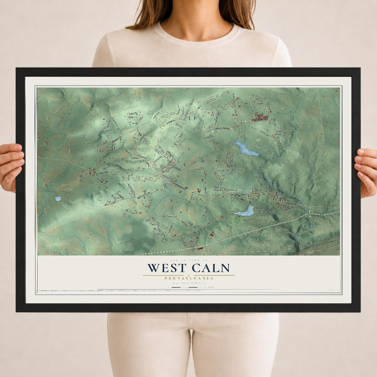 Map of West Caln, Pennsylvania, 18 x 24 inch print in a black wood frame