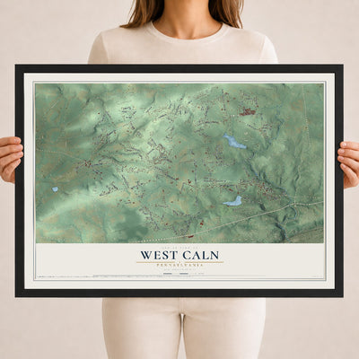 Map of West Caln, Pennsylvania, 18 x 24 inch print in a black wood frame