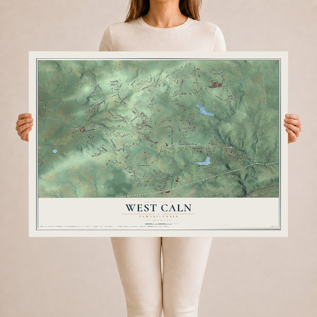 Map of West Caln, Pennsylvania, 24 x 36 inch unframed archival matte print