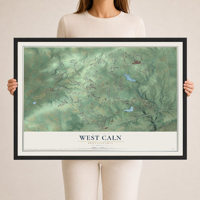 Map of West Caln, Pennsylvania, 24 x 36 inch print in a black wood frame