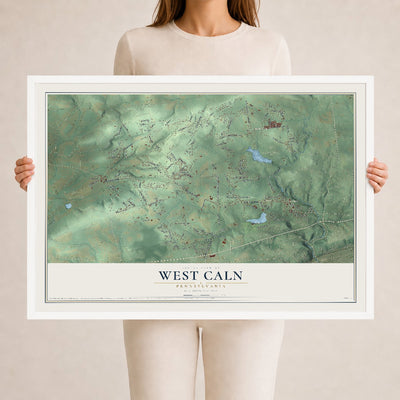 Map of West Caln, Pennsylvania, 24 x 36 inch print in a white wood frame