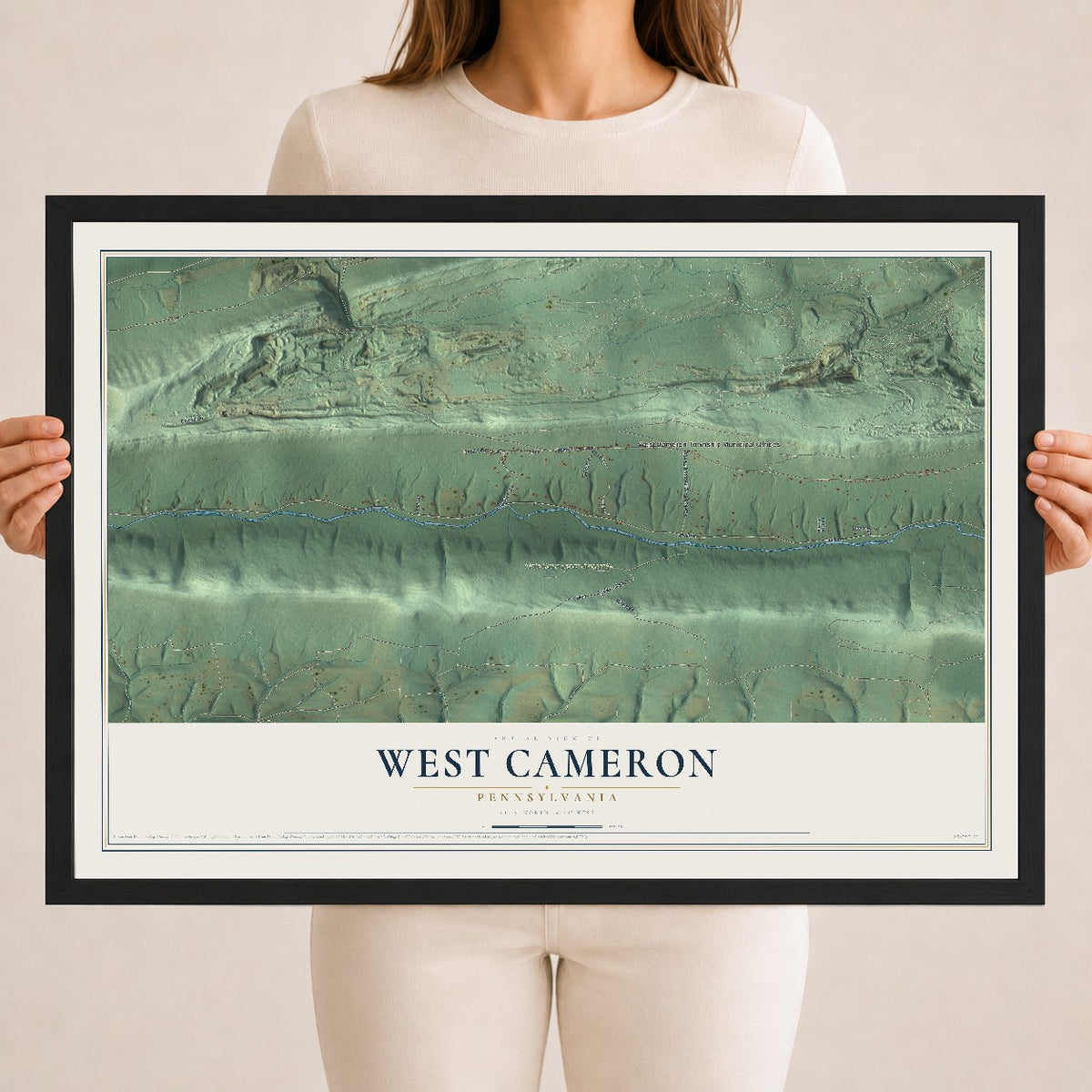 Map of West Cameron, Pennsylvania, 18 x 24 inch print in a black wood frame