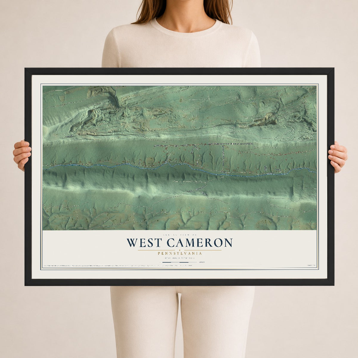 Map of West Cameron, Pennsylvania, 24 x 36 inch print in a black wood frame