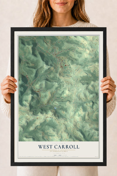 Map of West Carroll, Pennsylvania, 18 x 24 inch print in a black wood frame