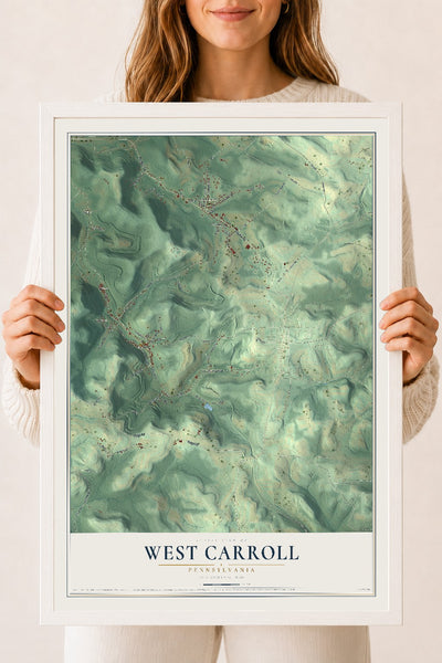 Map of West Carroll, Pennsylvania, 18 x 24 inch print in a white wood frame