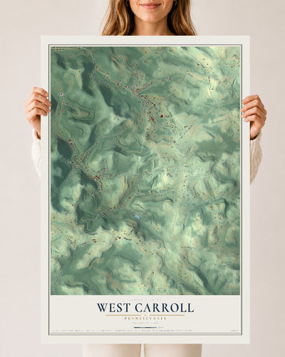 Map of West Carroll, Pennsylvania, 24 x 36 inch unframed archival matte print