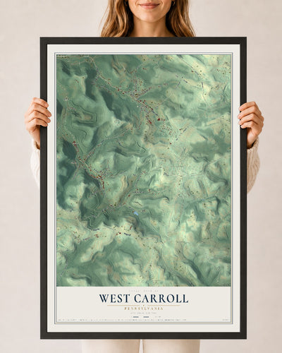 Map of West Carroll, Pennsylvania, 24 x 36 inch print in a black wood frame
