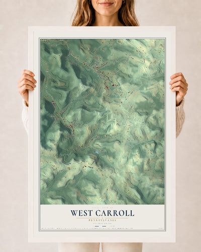 Map of West Carroll, Pennsylvania, 24 x 36 inch print in a white wood frame