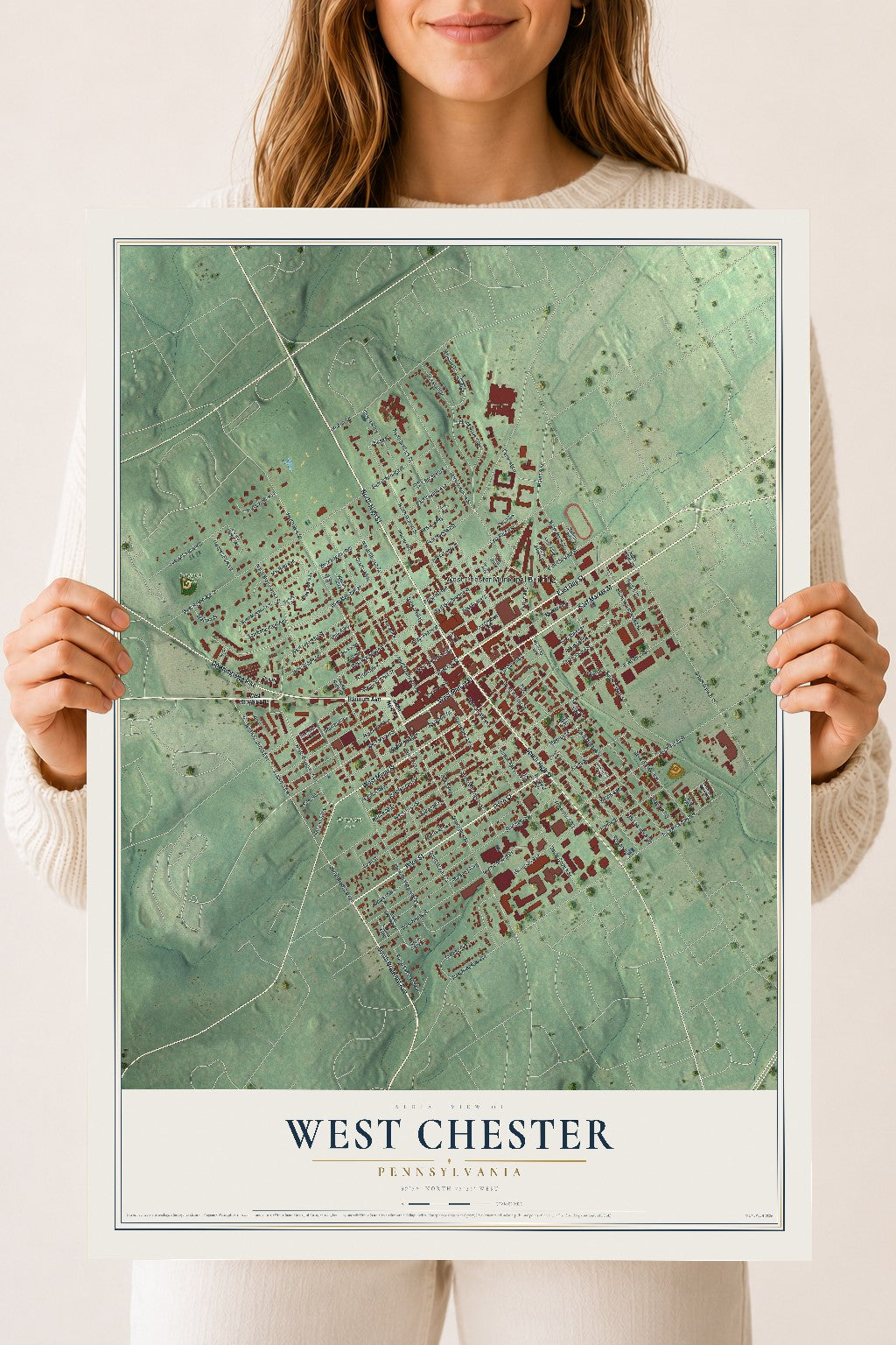 Map of West Chester, Pennsylvania, 18 x 24 inch unframed archival matte print