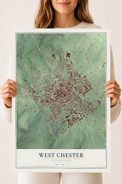 Map of West Chester, Pennsylvania, 18 x 24 inch unframed archival matte print