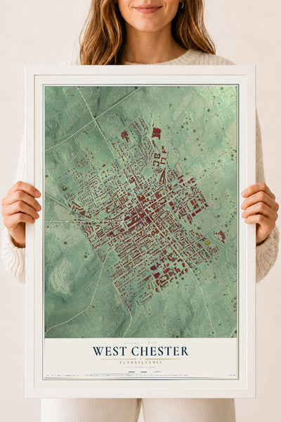 Map of West Chester, Pennsylvania, 18 x 24 inch print in a white wood frame