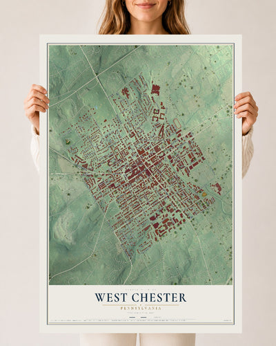 Map of West Chester, Pennsylvania, 24 x 36 inch unframed archival matte print