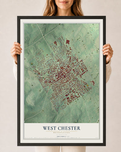 Map of West Chester, Pennsylvania, 24 x 36 inch print in a black wood frame