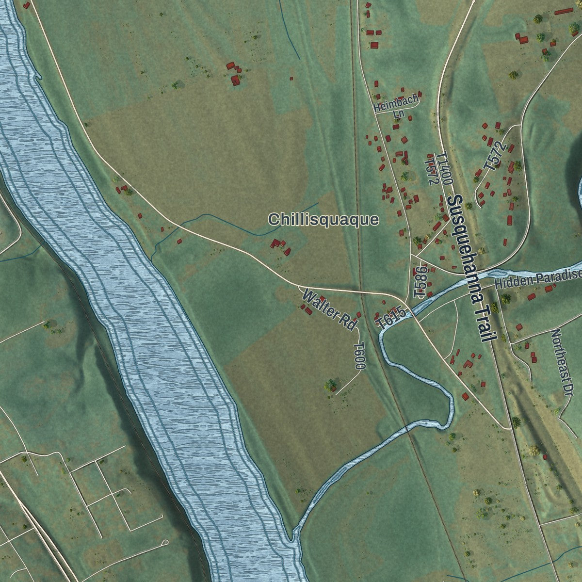 Second close-up of the map of West Chillisquaque, Pennsylvania print showing more streets and buildings
