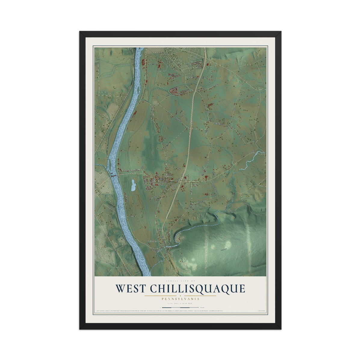 Map of West Chillisquaque, Pennsylvania, 12 x 18 inch print in a black wood frame