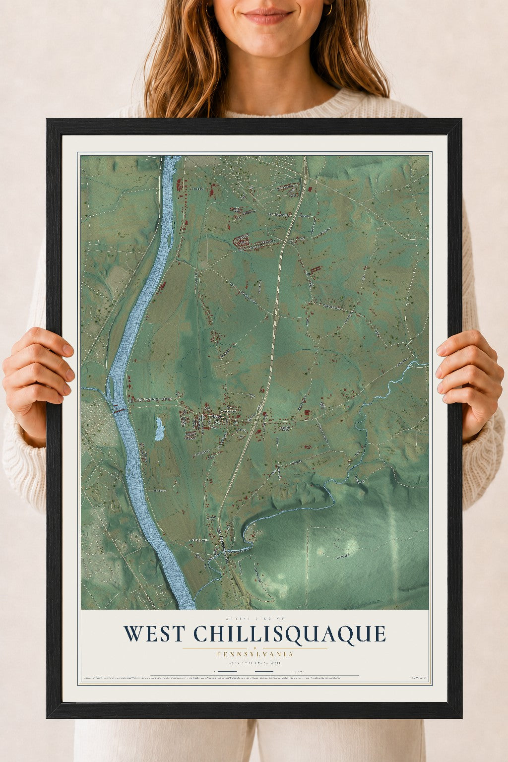 Map of West Chillisquaque, Pennsylvania, 18 x 24 inch print in a black wood frame
