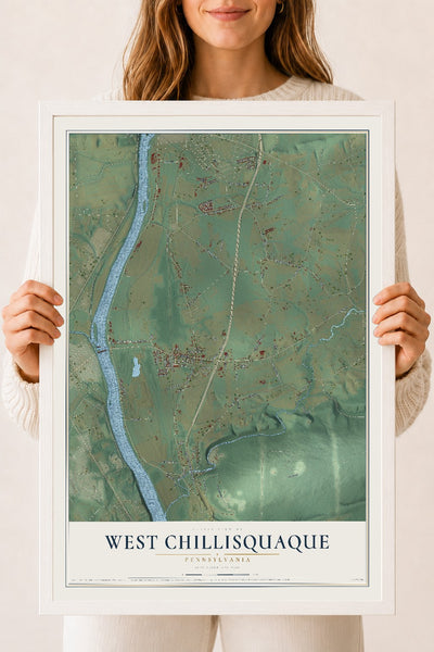 Map of West Chillisquaque, Pennsylvania, 18 x 24 inch print in a white wood frame
