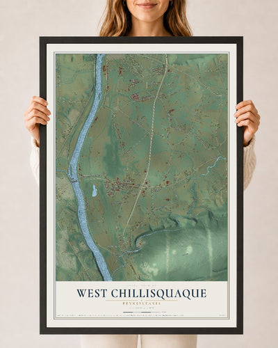 Map of West Chillisquaque, Pennsylvania, 24 x 36 inch print in a black wood frame