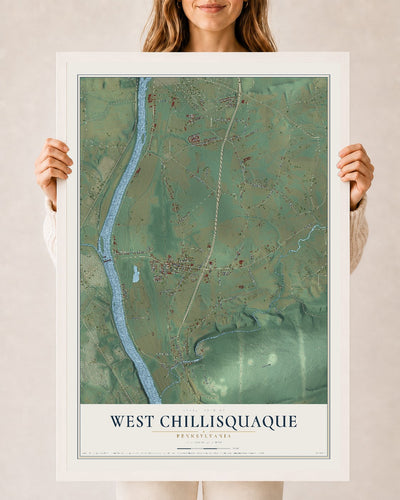 Map of West Chillisquaque, Pennsylvania, 24 x 36 inch print in a white wood frame